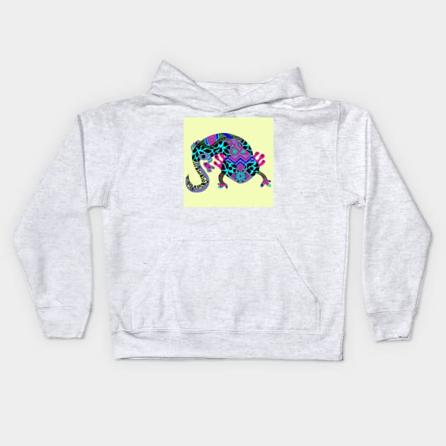 mayan axolotl ecopop Kids Hoodie by jorge_lebeau